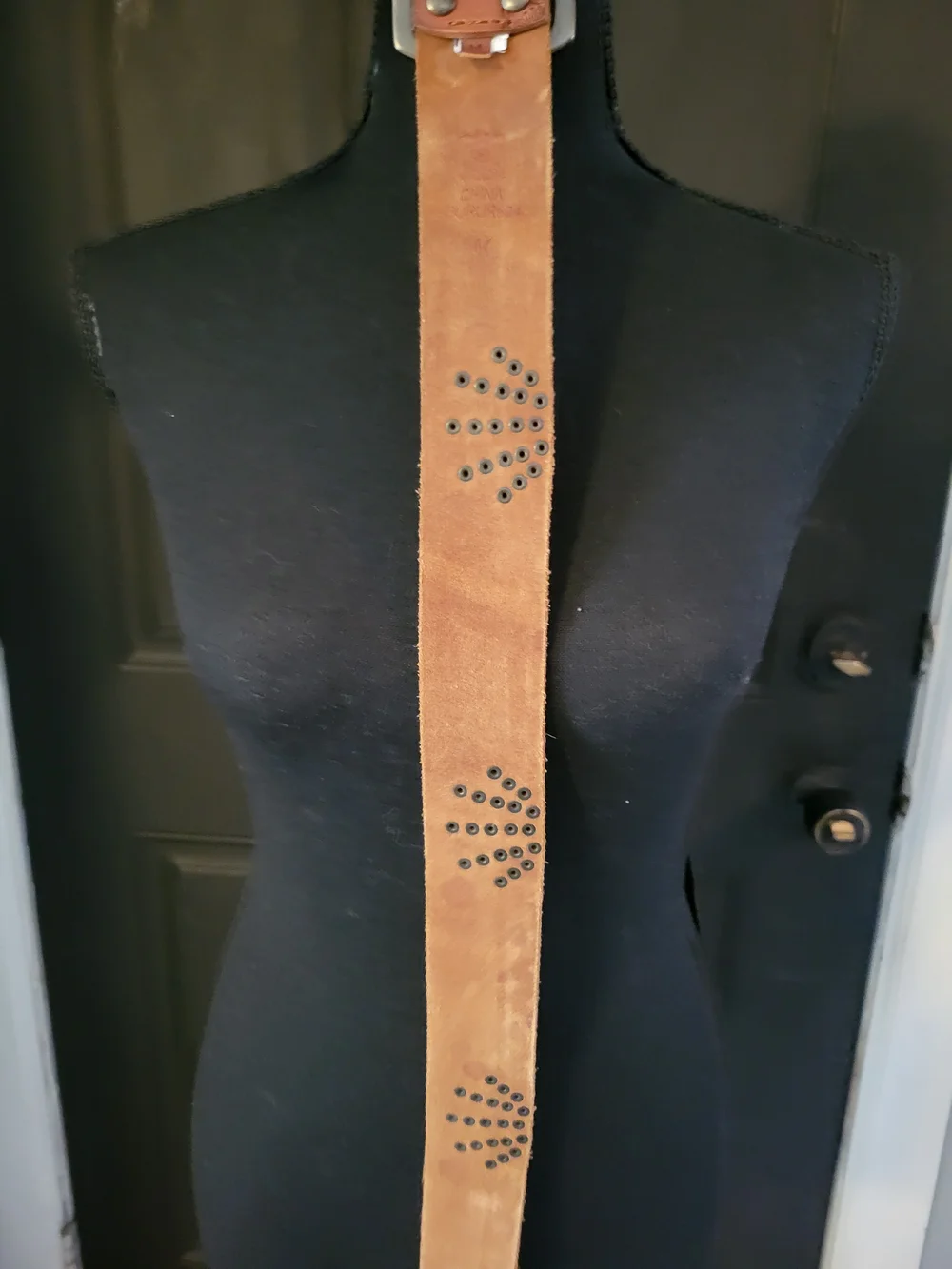 Lucky Brand Tan Leather Studded Belt with Floral Tooling size M